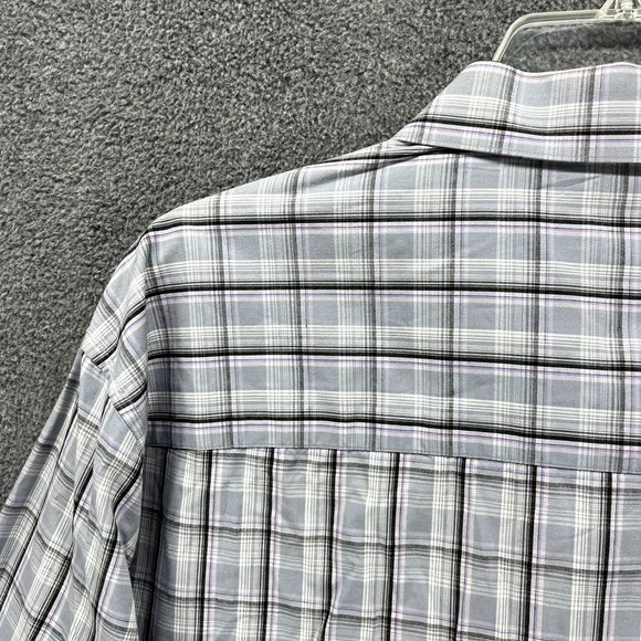Kenneth Cole Reaction Shirt 17.5 34 35 Gray Plaid Button Up Slim Fit Long Sleeve - Picture 14 of 16